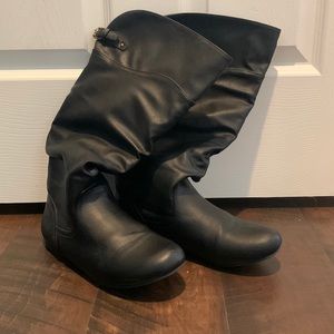 Tall black calf high boots